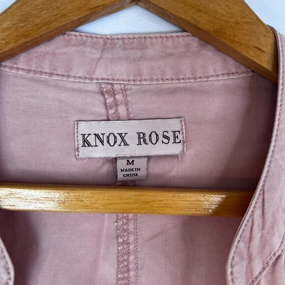 Knox Rose Pink Open Front Sharkbite Edgy Boho Layering Utility Jacket SZ Medium - Picture 9 of 11